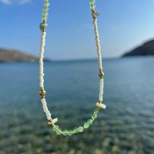 Green Beaded Chocker Necklace - κοχύλι, τσόκερ, χάντρες, κοντά, πέρλες - 4