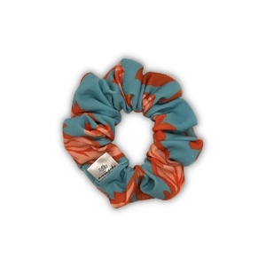 Petrol floral classic scrunchie - ύφασμα, φλοράλ, για τα μαλλιά, λαστιχάκια μαλλιών