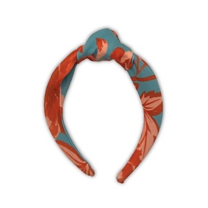 Petrol floral knot hairband - ύφασμα, φλοράλ, για τα μαλλιά, στέκες