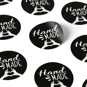 Removable Αυτοκόλλητες Αδιάβροχες Ετικέτες "Handmade with Love" Στρογγυλές Υψηλής Ποιότητας & Αντοχής 25 τμχ σε Μαύρο/Λευκό Χρώμα 5cm - χειροποίητα, αυτοκόλλητα, καρτελάκια - 2