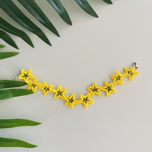 Βραχιόλι χεριού χειροποίητο , αυξομειωμένο , αποτελούμενο από χάντρες σχηματίζοντας κίτρινα λουλούδια - χάντρες, λουλούδι, μαμά και κόρη, χεριού, αυξομειούμενα - 3