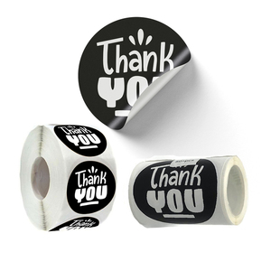 Removable Αυτοκόλλητες Αδιάβροχες Ετικέτες "Thank You" Στρογγυλές Υψηλής Ποιότητας & Αντοχής 25 τμχ σε Μαύρο/Λευκό Χρώμα 5cm - αυτοκόλλητα