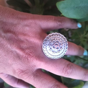 Δαχτυλίδι κύκλος με λουλούδι - ορείχαλκος, boho, μεγάλα, αυξομειούμενα - 2