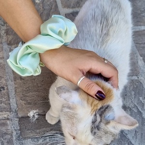 Κρέπ σατέν scrunchie μέντα - ύφασμα, λαστιχάκια μαλλιών - 3