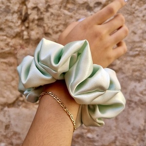 Κρέπ σατέν scrunchie μέντα - ύφασμα, λαστιχάκια μαλλιών - 5