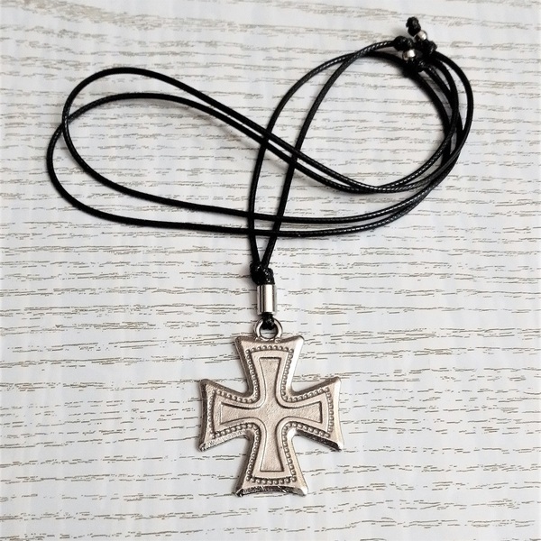 Μαλτέζικος σταυρός, μαύρο snake cord, 46εκ. - κολιέ, κορδόνια, δώρα για άντρες, σταυροί - 3