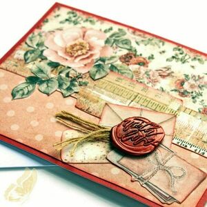 Ευχετήρια κάρτα "With love" με χαρτιά scrapbooking και βουλοκέρι - γενέθλια, επέτειος, γενική χρήση, αγ. βαλεντίνου - 4