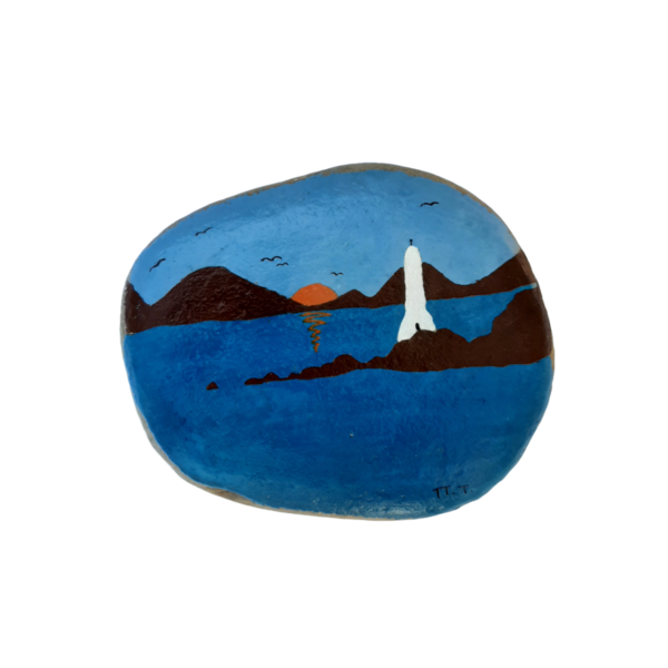 Πέτρα ζωγραφισμένη - Φάρος & Θάλασσα - πέτρα, διακοσμητικές πέτρες