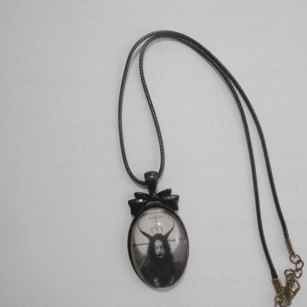 Κολιέ με γυαλί Lilith pendant - δέρμα, γυαλί, μεταλλικά στοιχεία, μενταγιόν