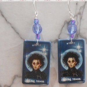 Ακρυλικά σκουλαρίκια κάρτα ταρώ Φεγγάρι διπλής όψεως, κρεμαστά The Moon Tarot Card Earrings - διπλής όψης, χάντρες, plexi glass, κρεμαστά, γάντζος - 4