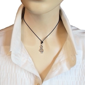 Cord necklace μαύρο, κλειδί με καρδιά, 33εκ. - ορείχαλκος, καρδιά, κοντά, boho, δώρα για γυναίκες - 3