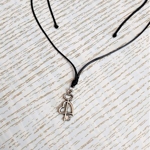 Cord necklace μαύρο, κλειδί με καρδιά - ορείχαλκος, καρδιά, κοντά, boho, δώρα για γυναίκες - 4