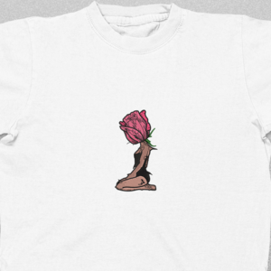 Κεντητό κοντομάνικο tshirt με σχέδιο κοπέλα με τριανταφυλλένιο κεφάλι - κεντητά, τριαντάφυλλο, 100% βαμβακερό