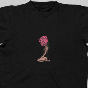 Κεντητό κοντομάνικο tshirt με σχέδιο κοπέλα με τριανταφυλλένιο κεφάλι - κεντητά, τριαντάφυλλο, 100% βαμβακερό - 3