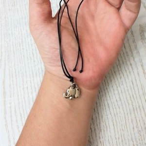 Cord necklace μαύρο με ελεφαντάκι, 33εκ. - ορείχαλκος, τσόκερ, ελεφαντάκι, κοντά, boho - 5
