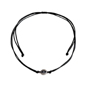 Cord necklace μαύρο με μπλε ματάκι - ορείχαλκος, μάτι, minimal, κοντά, boho