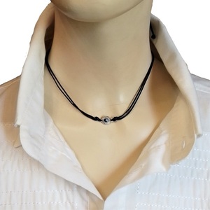Cord necklace μαύρο με μπλε ματάκι, 30εκ. - ορείχαλκος, μάτι, minimal, κοντά, boho - 3
