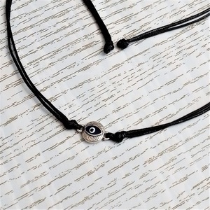 Cord necklace μαύρο με μπλε ματάκι, 30εκ. - ορείχαλκος, μάτι, minimal, κοντά, boho - 4