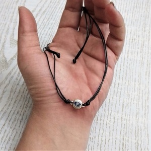 Cord necklace μαύρο με μπλε ματάκι - ορείχαλκος, μάτι, minimal, κοντά, boho - 5