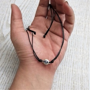 Cord necklace μαύρο με μπλε ματάκι, 30εκ. - ορείχαλκος, μάτι, minimal, κοντά, boho - 5