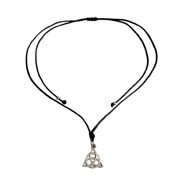 Cord necklace μαύρο με το κέλτικο σύμβολο Triquetra, 33εκ. - ορείχαλκος, minimal, κοντά, boho