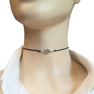 Cord necklace μαύρο, Άσσος μπαστούνι, 31εκ. - ορείχαλκος, minimal, κοντά, boho - 2