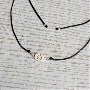 Cord necklace μαύρο, Άσσος μπαστούνι - ορείχαλκος, minimal, κοντά, boho - 4