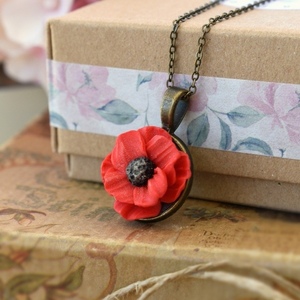Poppy | Μενταγιόν Κόκκινη Παπαρούνα (Πολυμερικός Πηλός, Μπρούντζος) (Μήκος 40εκ. + 5εκ. Αυξομείωση) - charms, πηλός, κοντά, λουλούδι, μπρούντζος - 5