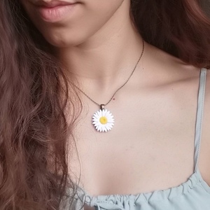 Daisy | Μενταγιόν Μαργαρίτα (Πολυμερικός Πηλός, Μπρούντζος) (Μήκος 40cm + 5cm) - charms, κοντά, λουλούδι, μπρούντζος, αυξομειούμενα - 4