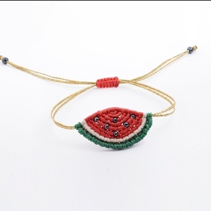 Macrame bracelet watermelon - μακραμέ, κορδόνια, χεριού, αυξομειούμενα