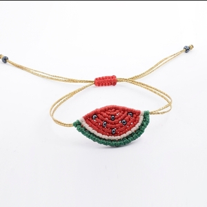 Macrame bracelet watermelon - μακραμέ, κορδόνια, καρπούζι, χεριού, αυξομειούμενα