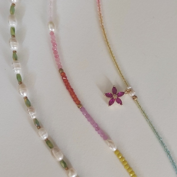 Rainbow κολιέ με χάντρες - χάντρες, κοντά, λουλούδι, candy, μενταγιόν - 2
