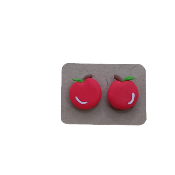 Καρφωτά σκουλαρίκια (μήλα) - πηλός, καρφωτά, μικρά, ατσάλι, καρφάκι