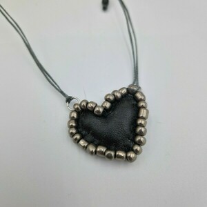 Κολιέ Δερμάτινη καρδιά 3 σε 1 - μαύρο ασημί - δέρμα, καρδιά, χάντρες, ατσάλι, seed beads