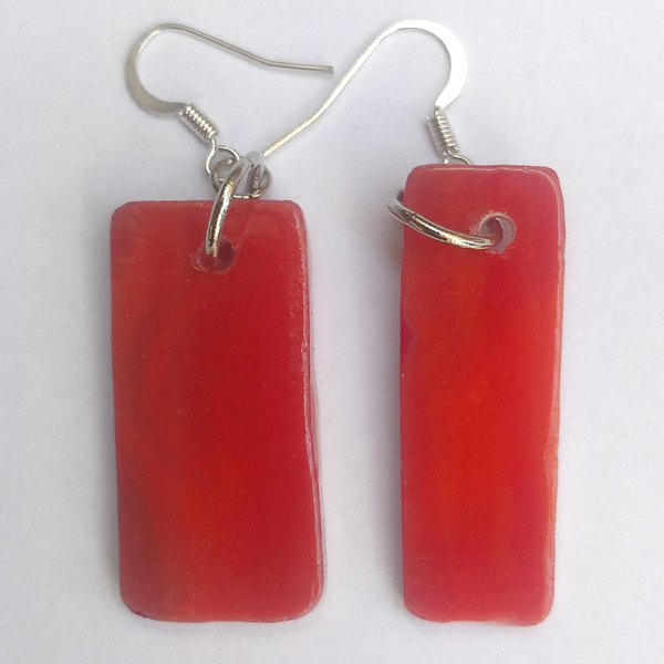 Μοναδικά σκουλαρίκια από κόκκινο γυαλί - γυαλί, βιτρώ, γάντζος - 3