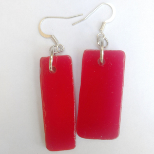 Μοναδικά σκουλαρίκια από κόκκινο γυαλί - γυαλί, βιτρώ, γάντζος
