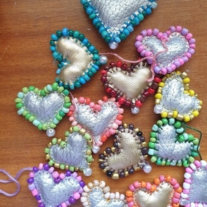 Κολιέ Δερμάτινη καρδιά 3 σε 1 - ασημένιο παλ - δέρμα, καρδιά, χάντρες, ατσάλι, seed beads - 5