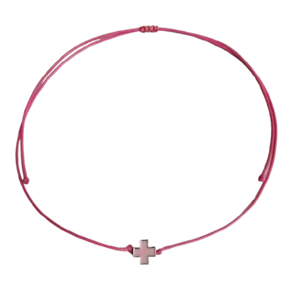 Cord necklace ροζ, σταυρός με ροζ σμάλτο, 31εκ. - ορείχαλκος, σταυρός, κοντά, boho