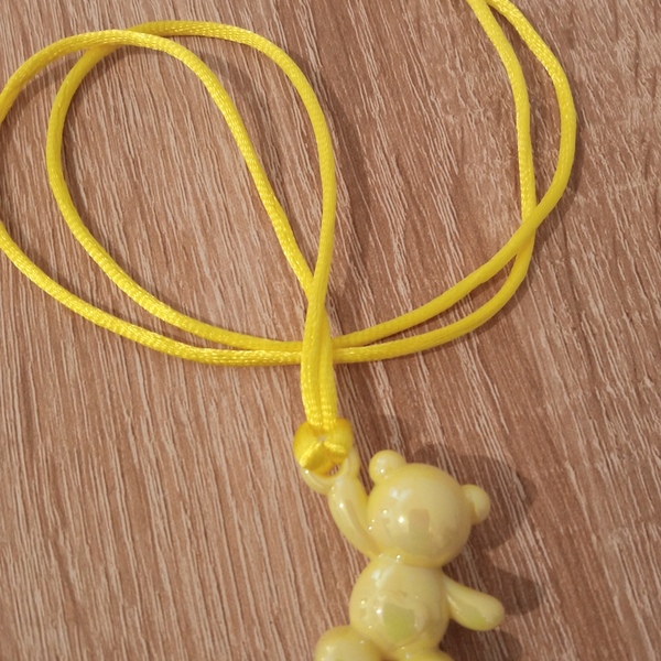 Κίτρινο κολιέ με γυάλινο κίτρινο ιριδίζον αρκουδάκι - γυαλί, καρδιά, αρκουδάκι, μεγάλα - 2