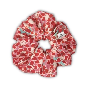 Red lily XL scrunchie - ύφασμα, φλοράλ, για τα μαλλιά, λαστιχάκια μαλλιών