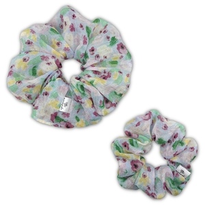 Dreamy floral regular scrunchie - ύφασμα, φλοράλ, για τα μαλλιά, λαστιχάκια μαλλιών - 2