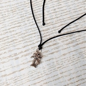 Cord necklace μαύρο με φοίνικες, 34εκ. - ορείχαλκος, minimal, κοντά, λουλούδι, boho - 4