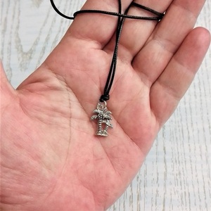 Cord necklace μαύρο με φοίνικες - ορείχαλκος, minimal, κοντά, λουλούδι, boho - 5