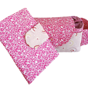 Σετ θήκη - τσάντα - οργανωτής καροτσιού και θήκη - νεσεσέρ για μωρομάντηλα και πάνες "pink leopard rainbows" - κορίτσι, δώρα για βάπτιση, σετ δώρου, δώρο για βάφτιση