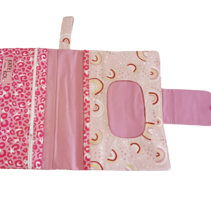 Σετ θήκη - τσάντα - οργανωτής καροτσιού και θήκη - νεσεσέρ για μωρομάντηλα και πάνες "pink leopard rainbows" - κορίτσι, δώρα για βάπτιση, σετ δώρου, δώρο για βάφτιση - 3
