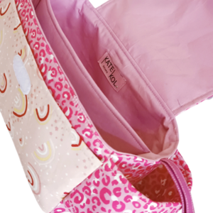 Σετ θήκη - τσάντα - οργανωτής καροτσιού και θήκη - νεσεσέρ για μωρομάντηλα και πάνες "pink leopard rainbows" - κορίτσι, δώρα για βάπτιση, σετ δώρου, δώρο για βάφτιση - 5