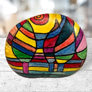 Ζωγραφισμένη πέτρα με πολύχρωμα δέντρα - ζωγραφισμένα στο χέρι, πέτρα, διακοσμητικές πέτρες, διακόσμηση βεράντας - 2