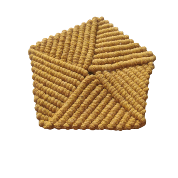 Μακραμέ σουβέρ (2 τεμ.) μουσταρδί Pentagon πλεκτό 14cm - νήμα, σουβέρ, μακραμέ, είδη σερβιρίσματος - 2