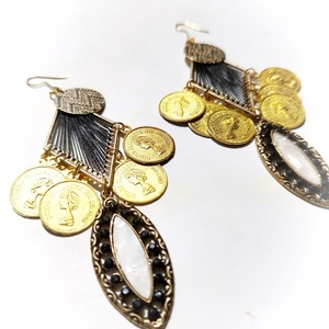 "ERATIA" EARRINGS - BOHO STYLE ΜΑΚΡΙΑ ΣΚΟΥΛΑΡΙΚΙΑ ΜΕ ΧΡΥΣΑ ΚΡΕΜΑΣΤΑ ΦΛΟΥΡΙΑ- DANGLE EARRINGS - ΜΑΚΡΟΣ 12,5 εκ. - ορείχαλκος, boho, φλουριά, κρεμαστά, γάντζος