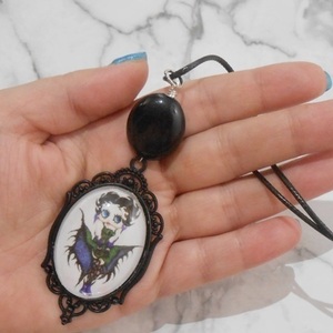 Κολιέ με γυαλί και χάντρες Goth Betty Pendant - δέρμα, γυαλί, μεταλλικά στοιχεία, μενταγιόν - 4